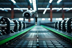 a robot is standing on a conveyor belt in a factory. AI-Generated photo