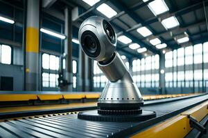 a robotic camera is sitting on a conveyor belt. AI-Generated photo