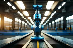 a robot is standing on a conveyor belt in a factory. AI-Generated photo