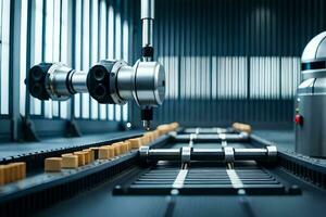 a robot is working on a conveyor belt in a factory. AI-Generated photo