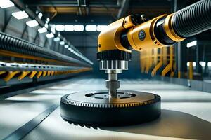 a robotic arm is working on a machine in a factory. AI-Generated photo