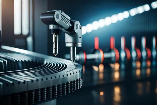 a robot is working on a machine in a factory. AI-Generated photo