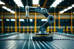 a robotic arm on a conveyor belt in an industrial setting. AI-Generated photo