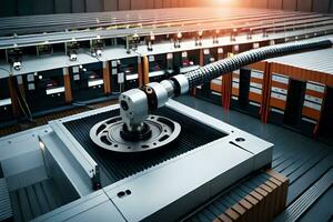 a robot is working on a machine in a factory. AI-Generated photo