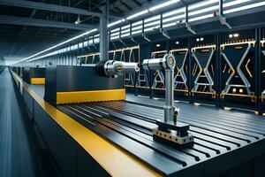 a robotic arm is working on a conveyor belt. AI-Generated photo