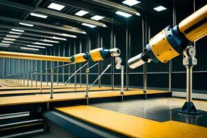 a large industrial robot is sitting on a conveyor belt. AI-Generated photo