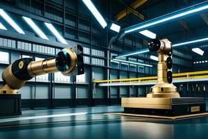 robots in a factory with a large room. AI-Generated photo