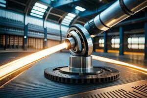 a machine is moving a metal rod on a conveyor belt. AI-Generated photo