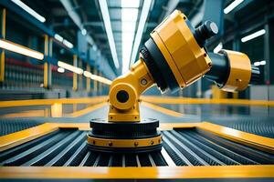 a robotic arm is sitting on a conveyor belt. AI-Generated photo