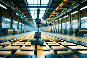 a robot is standing in front of a conveyor belt. AI-Generated photo