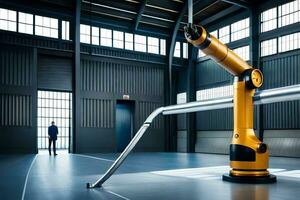 a robotic arm in a large industrial building. AI-Generated photo