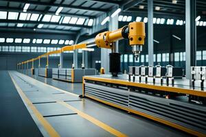 a factory with industrial robots and machines. AI-Generated photo