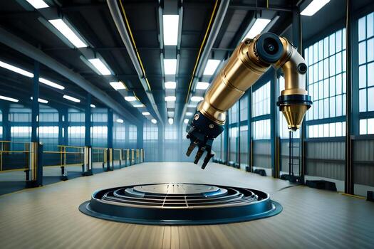 a robotic arm is standing in front of a machine. AI-Generated photo