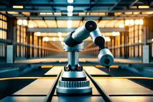 a robotic arm is sitting on a conveyor belt. AI-Generated photo