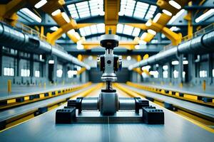 a robot is sitting on a conveyor belt in a factory. AI-Generated photo