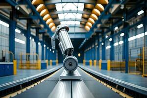 a robot is standing on a conveyor belt in a factory. AI-Generated photo