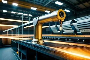 a robotic arm is in the middle of a factory. AI-Generated photo