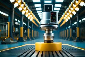 a robot is standing on a conveyor belt in a factory. AI-Generated photo