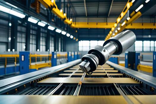a robot is working on a conveyor belt in a factory. AI-Generated photo