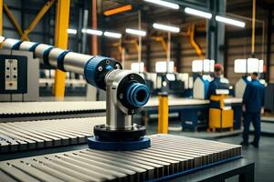 a robot is working on a machine in a factory. AI-Generated photo