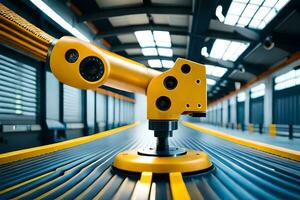 a robotic arm is sitting on a conveyor belt. AI-Generated photo