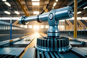 a robotic arm is sitting on a conveyor belt. AI-Generated photo