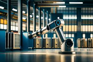 a robot is standing in front of a warehouse. AI-Generated photo