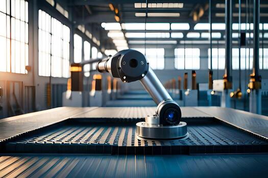 a robot is sitting on a table in a factory. AI-Generated photo