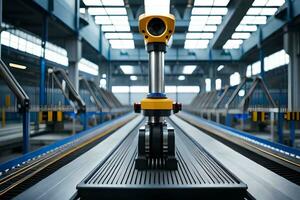 a robot is standing on a conveyor belt in a factory. AI-Generated photo