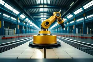 a robotic arm is sitting on a conveyor belt. AI-Generated photo