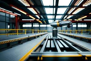 a robot is standing on a conveyor belt in a factory. AI-Generated photo