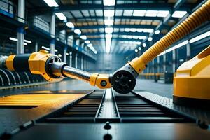 a robot is working on a conveyor belt in a factory. AI-Generated photo