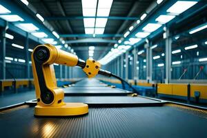 a robotic arm on a conveyor belt in a factory. AI-Generated photo