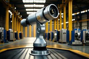 a robot is sitting on top of a machine in a factory. AI-Generated photo