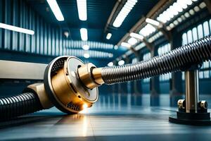 a close up of a metal pipe with a gold handle. AI-Generated photo