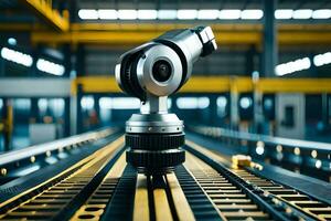 a robotic arm on a conveyor belt in a factory. AI-Generated photo