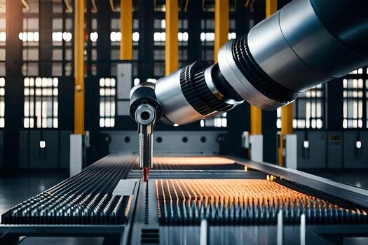 a robotic arm is working on a machine in a factory. AI-Generated photo