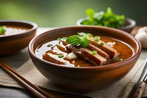 chicken soup with vegetables and herbs. AI-Generated photo