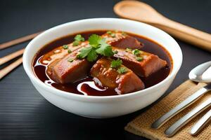 chinese pork belly in sauce. AI-Generated photo