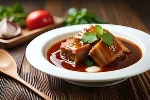 pork ribs in tomato sauce with herbs and spices. AI-Generated photo