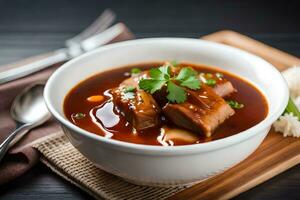 chino Cerdo y frijol sopa en un bol. generado por ai foto