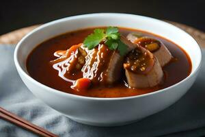 chino salchicha sopa con vegetales y carne. generado por ai foto