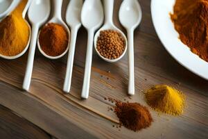 spices and spices on a wooden table. AI-Generated photo