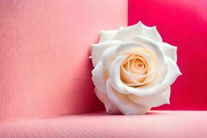 a white rose on a pink background. AI-Generated photo