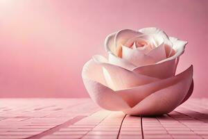 a single rose sitting on top of a pink background. AI-Generated photo