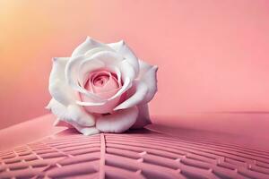 a single rose sits on top of a pink background. AI-Generated photo