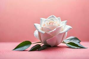 white rose on pink background. AI-Generated photo