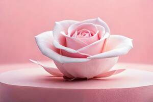 a single pink rose on a pink background. AI-Generated photo