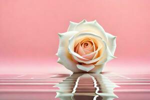 a single rose on a pink background. AI-Generated photo