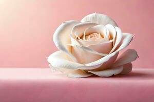 a white rose on a pink background. AI-Generated photo